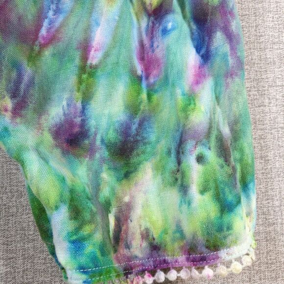 Talbots Pants Women 10P Linen Elastic Waist Cropped Green Blue Purple Boho - Picture 14 of 16